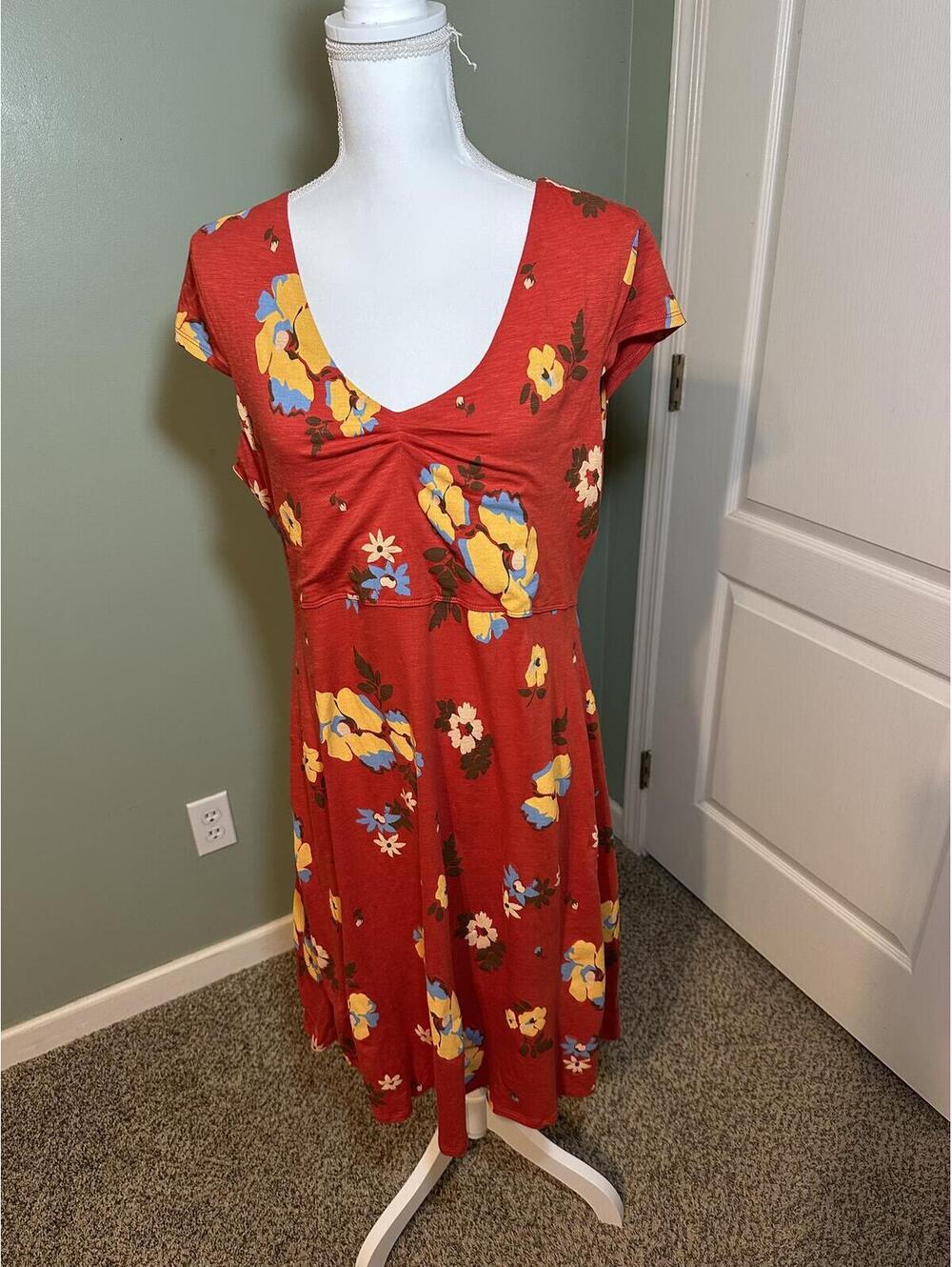 Toad&Co Rosemarie Dress XL Red Floral Cap Sleeve A-Line - Like New